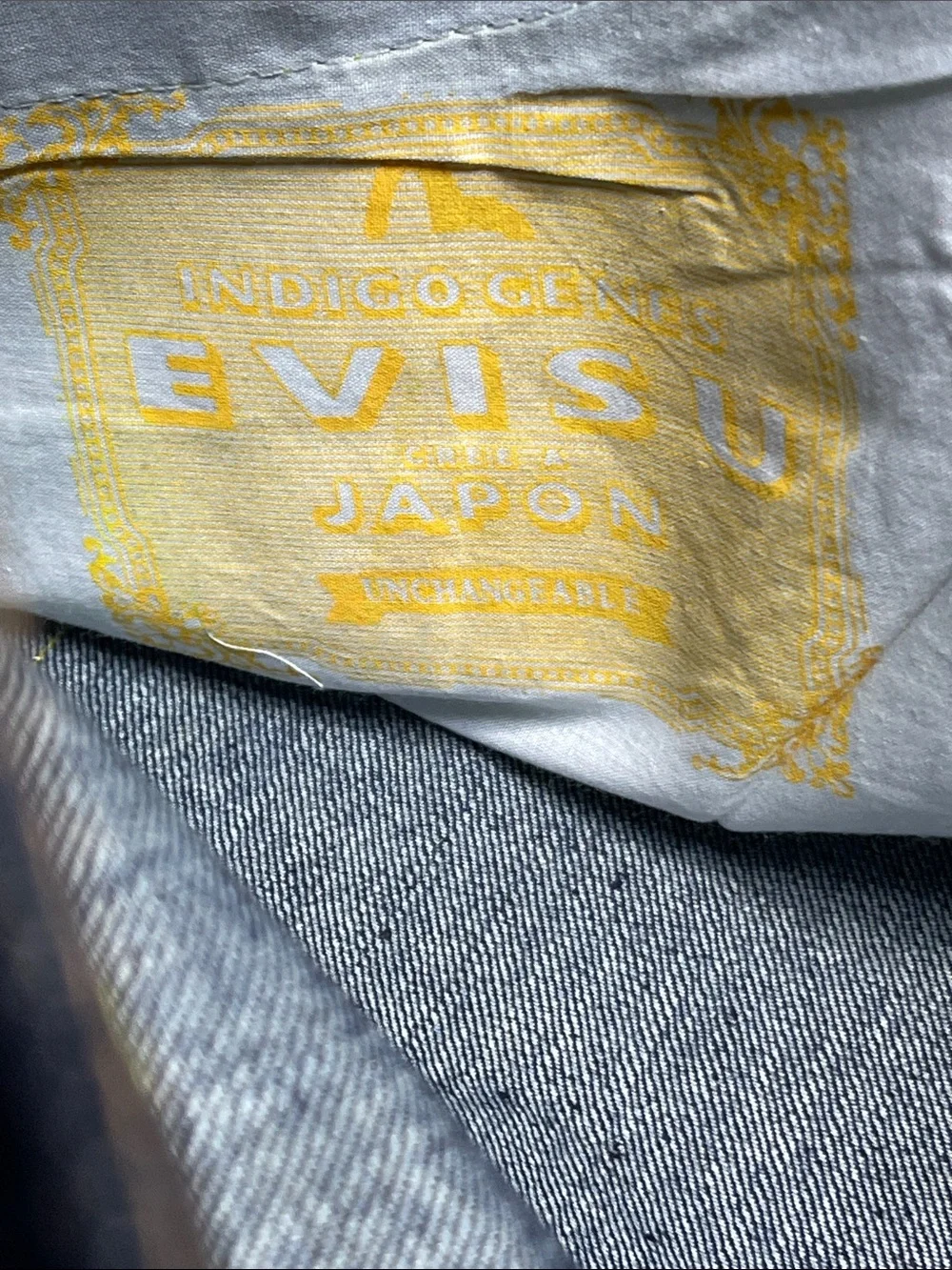 Evisu Heritage Y2K  Blue Denim Shorts With Cherry Graphic Embroidered Size 38